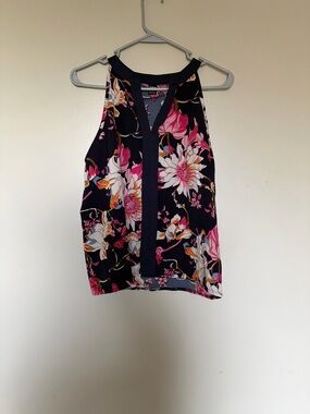 SHEIN Navy Floral Halter Camisole with Pink & White Blooms SIZE S/M